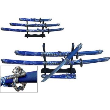 Snake Eye Tactical Dragon Sword Set with Wooden Stand SE-037-BL4